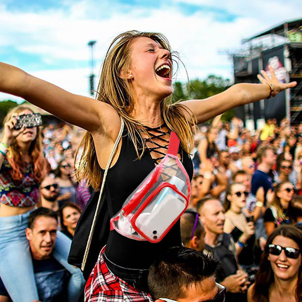 Klar Fanny Pack Stadion Godkjent For Kvinner Menn Vannbestandig Søt Midjebelteveske Klar Veske Transparent Justerbar Belteveske For Sport, Reise, Strand, Red