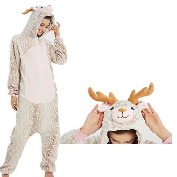 Unisex-flanellieläinpyjama Yksivärinen yöasu Hupullinen yöasu Juhla Cosplay-eläin Siamin pyjama M