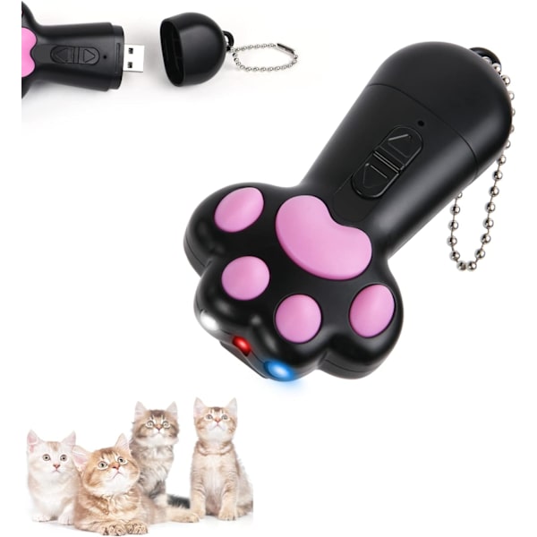 1 stk. sort, ca. 92*47*18mm kattepegepind, interaktivt LED-kattelegetøj 5 i 1 justerbart mønster, USB genopladeligt rødt LED-lyslegetøj til katte- og hundetræning