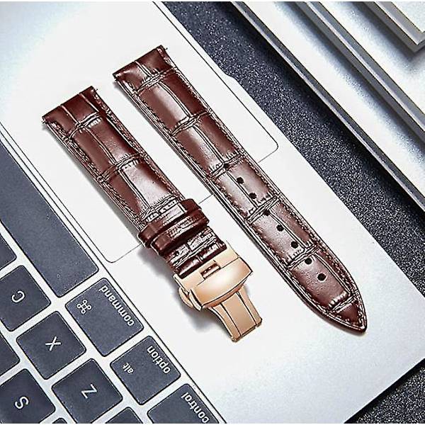 Läderklockarmband Ersättning Alligator Rem För Män Kvinnor Med Silver Fjärils Deployment Spänne 24mm Light brown