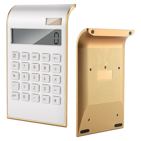 Lommeregner, slankt elegant design, kontor-/hjemmeelektronik, dobbelt drevet bordregner, solenergi, 10 cifre, vippet LCD-display, skråt design