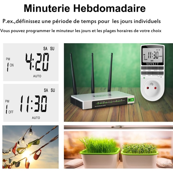 Elektrisk og digital stikkontakt-timer, digital stikkontakt-timer med anti-tyverimodus og stort LCD-display, spar strømpakke med 2
