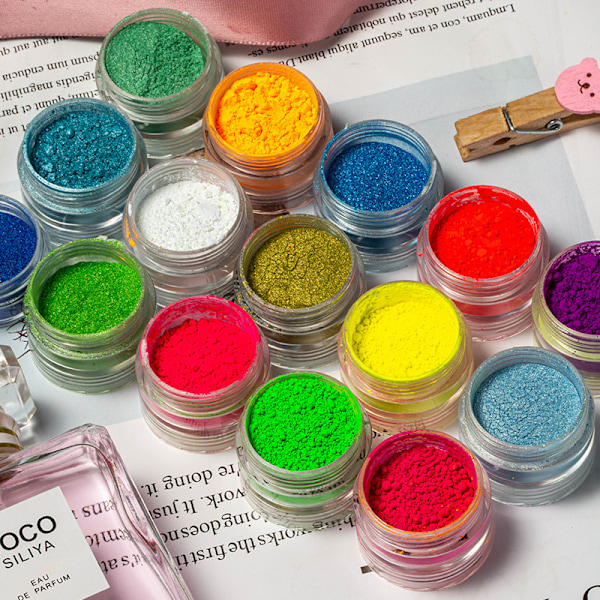 30 färger nagelpulver pigment fluorescerande nagelpulver iriserande pulver pigment nagelpulver för nagelkonst