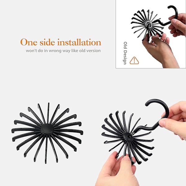 2 stk. Twirl Tie Rack, roterende belte- og skjerfhengerholderkrok for skaplagring Black
