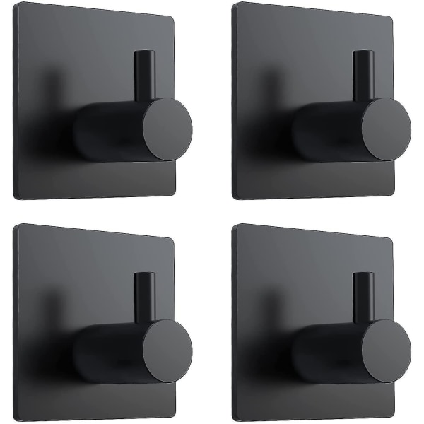 Självhäftande krokar, svarta självhäftande handdukskrokar i rostfritt stål, 4-pack