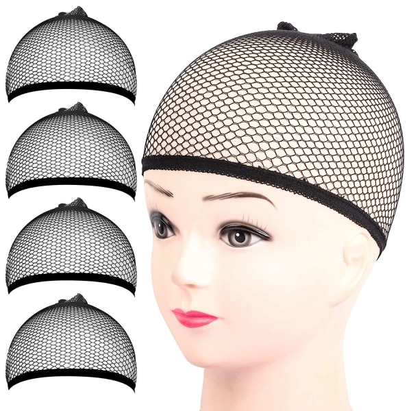 Paryk Hue, 4 stk. Sort Mesh Paryk Hue Net, Lukket Ende Hår Mesh Net Paryk Huer, Liner Vævning Huer Kompatibel med Kvinder