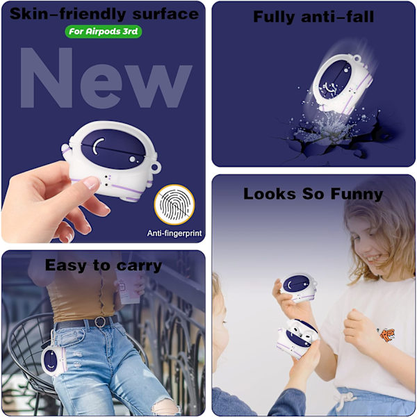 Fodral för Airpods 3 3:e generationen Sött 3D Roligt tecknat silikonfodral Kawaii Nyckelring Design Mode Fodral för Airpods 3 2021 Astronaut