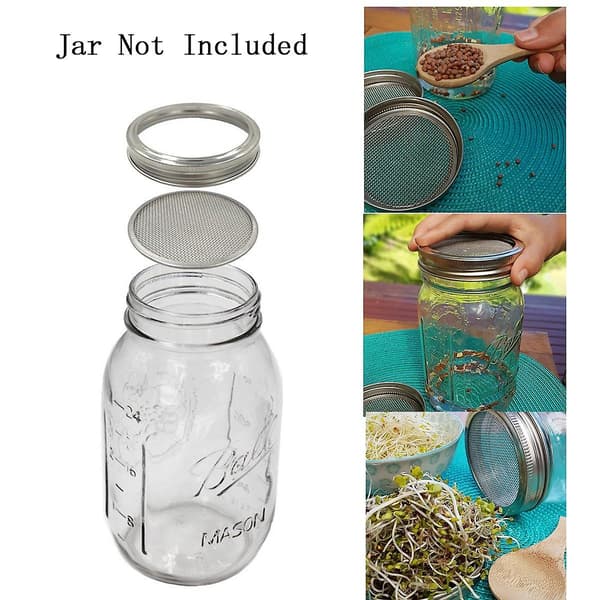4 stk. rustfrit låg i rustfrit stål, låg til spiringssæt til syltetøjsglas, til dyrkning af broccoli, alfalfa, salatspirer og mere