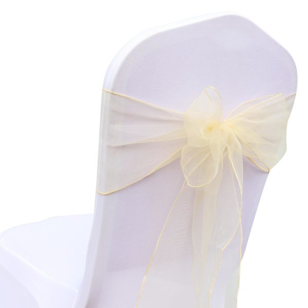 25 st Sorganza stolsöverdrag Tulle rosetter Sash Tie Ribbon Bröllopsfest champagne