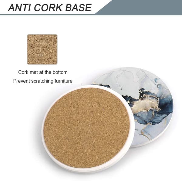Sæt runde absorberende stenunderlag med korkbund og C