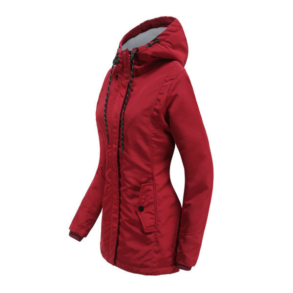 Varm vinterjacka med Sherpa-foder för kvinnor, tjock parkas med huva Red M