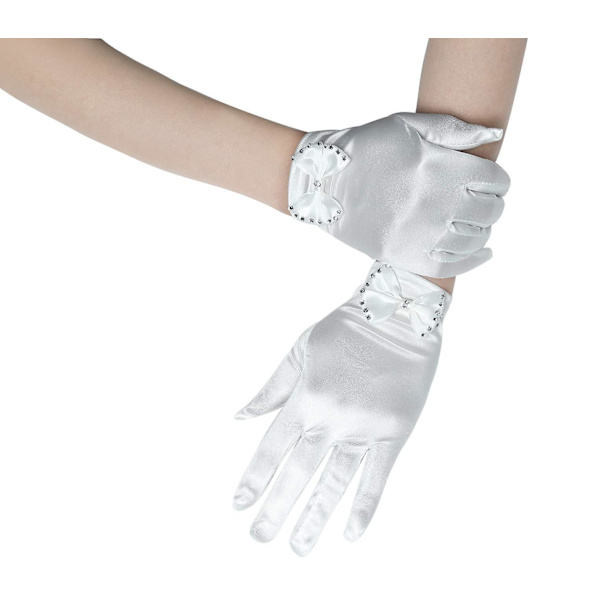 Korta handskar i satin med rosett för kvinnor, till bröllop, opera, fest, 1920-talets flapper-stil, stretchiga handskar i vuxenstorlek White