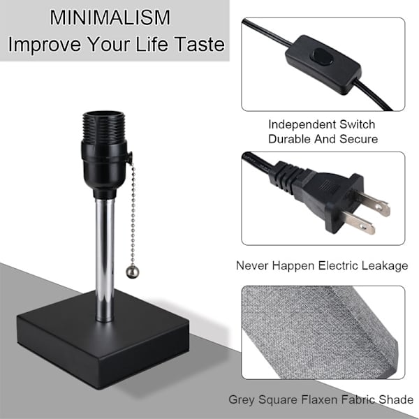USB-oppladbar stoffbordlampe, amerikansk enkel moderne firkantet soveromslampe, liten nattlampe, amerikansk standard