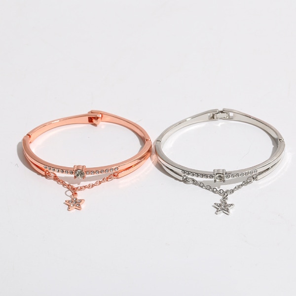 Tvådelat (roséguld, silver) diamantarmband pentagram minimalistiskt temperament populärt armband