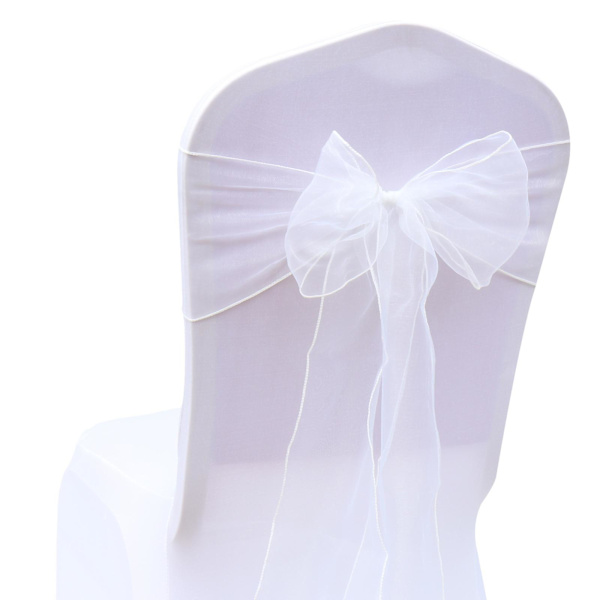 25 st Sorganza stolsöverdrag Tulle rosetter Sash Tie Ribbon Bröllopsfest White