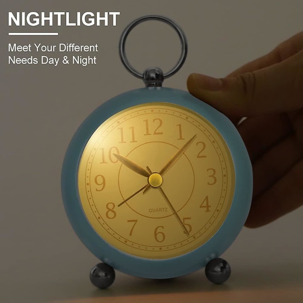 Stille nattbordsklokker batteridrevet ikke-tikkende skrivebordsklokke analog alarmklokke soverom retro alarmklokke Blue