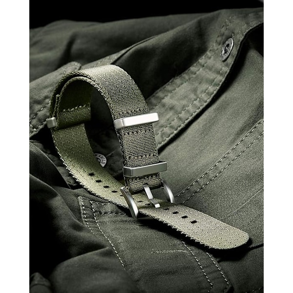 Sotilaskäyttöön tarkoitettu nylon-ranneke, NATO-vaihtohihna, musta/hopea ruostumattomasta teräksestä valmistettu solki, miehille, 22 mm
