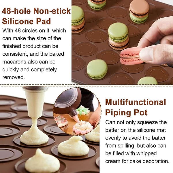 Macaron bagemåtte 48 huller silikone macaronform med dekorations pen non-stick forme til macarons kage brød