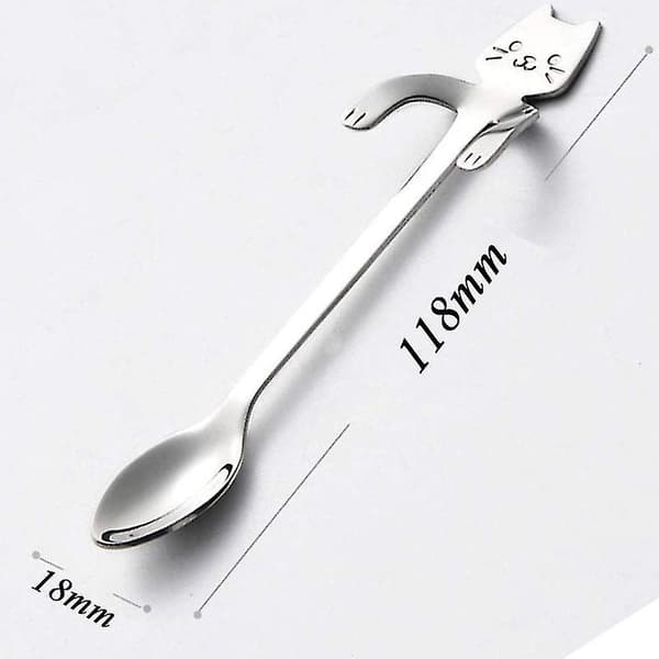 4 st kaffeskedar Mini Cat Hugging Spoon, tesked, soppdessertssked Silver