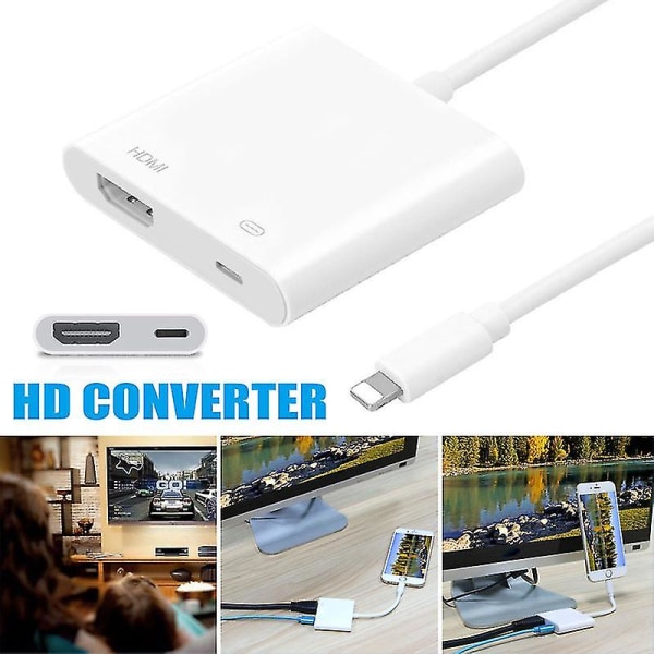 Lightning till HDMI Digital Av Tv Kabel Hd Adapter Kompatibel med Apple Iphone X 8 7 6 Plus Ipad