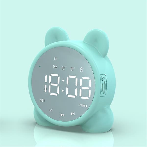 Bluetooth-kompatibel høyttaler LCD digital display alarmklokke søvntimer barneseng alarmklokke Light Green