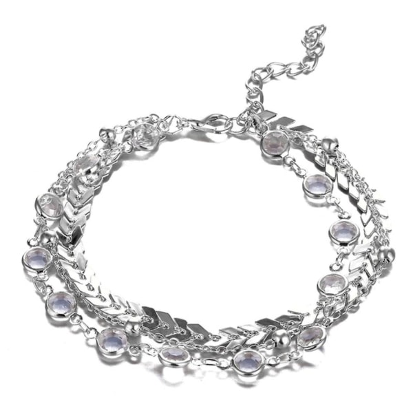 Kristall paljett anklet set för kvinnor, Vintage Statement anklet Boho Style smycken Silver