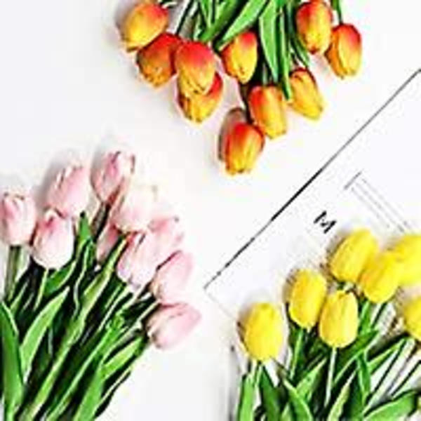 10 stk tulipaner kunstig blomsteroppsats for hjemmekontor fest bryllupsdekorasjon gave til morsdag hvit Yellow