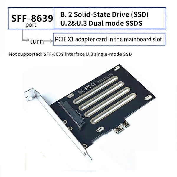 SFF-8639 U.2 U.3 - PCIE 3.0 4.0 X1 -sovitinkortti, sovitin emolevyn paikka PCIEX1, monitoimisovitinmoduuli