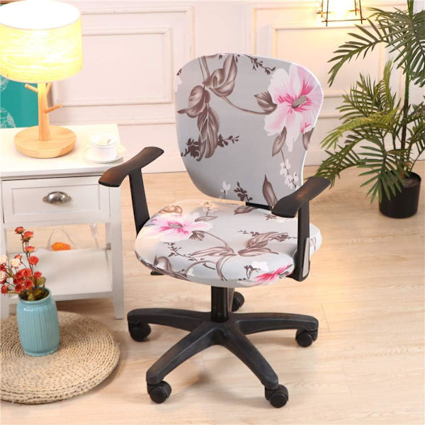 Kontorstoltrekk for datamaskin - Split beskyttende stretchstoff polyester universal skrivebordsstoltrekk stretch svingstoltrekk, gråblå