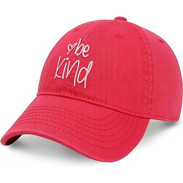 Trendig basebollkeps för kvinnor med texten \"Be Kind\" - Unisex, mode, bomull, polostil, roliga inspirerande ordspråk, säsongsbetonade utomhusresehattar, röd