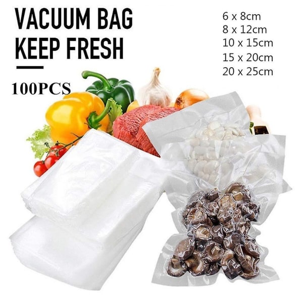 100 st vakuumförseglingspåsar för förseglingsmaskin förseglar grönsaker, håll färsk vakuumförseglingspåse, Bpa-fri, matsparare 8*12cm