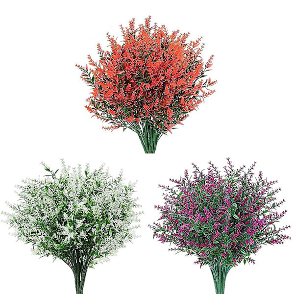 Grön syntetisk plastblomsimulering Dekorativ blomma 5 spetsar Konstgjord lavendelväxt Heminredning White