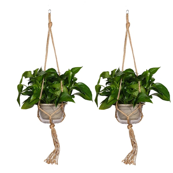 2-pack hängande korg växt hängare nät blomkruka hållare handgjord inomhus utomhus dekoration L