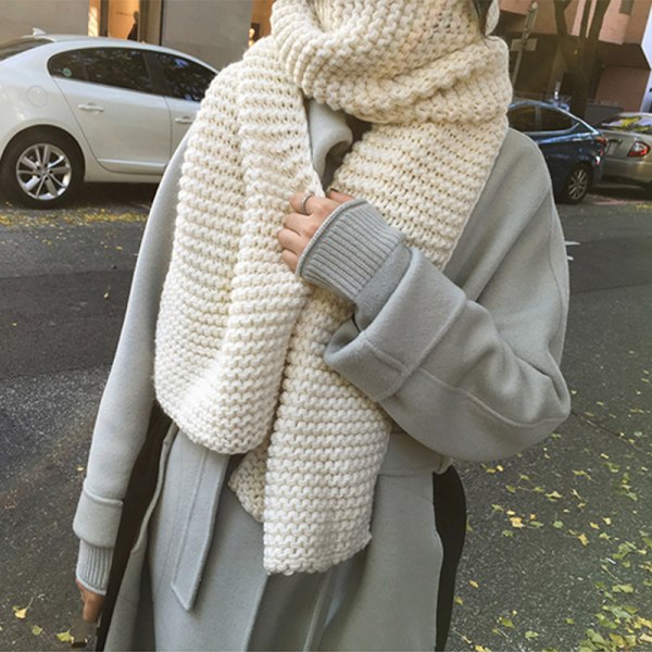 Handgjorda ullhalsdukar för kvinnor tjocka i vinter enfärgade varma stickade kragar för studentälskare beige