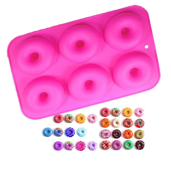 2 stk. 6-huls silikone donutforme, non-stick fuld størrelse sikker bageplade maker bageform til kage kiks bagels muffins