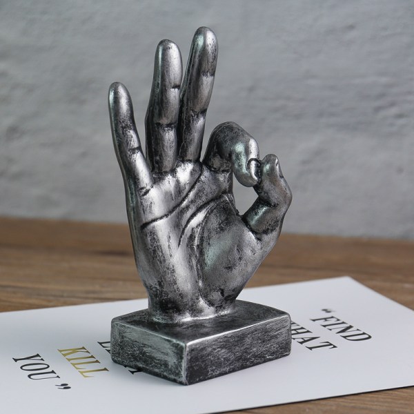 Finger gestus skrivebordsstatue fingerskulptur kreativ hjem stue skab hylde dekoration OK gestus sølv