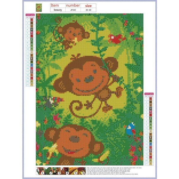 Neliön muotoiset timanttimaalaussarjat aikuisille Canvas Animals Diamond Embroidery Kit Monkey DIY 5D Diamond Painting Cross Stitch Home Decor lapsille 30x40cm