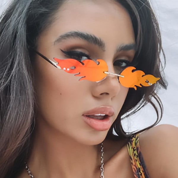Solbriller Rimless-kvinne Wave Fire Shape Briller Til Fest (rød)