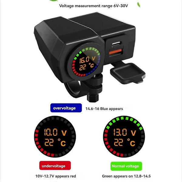USB Stik Motorcykel Styr & Bakspejl Vandtæt Hurtig Oplader Telefon Strømadapter Digital Voltmeter Termometer