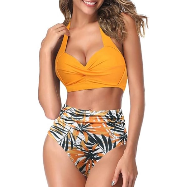 Naisten kaksiosainen tankini uimapuku korkeavyötäröinen halter vintage bikinin setti naisten uimapuvut, M