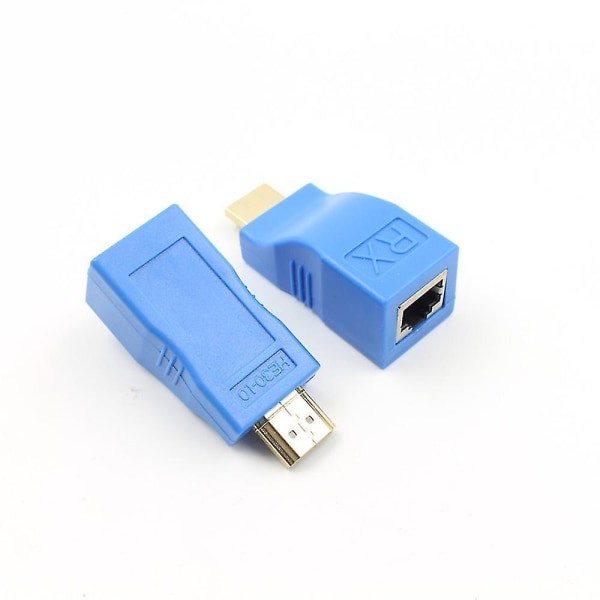 2 stk. 1080p Hdmi-forlænger til Rj45 over Cat 5e/6 netværks-LAN-ethernetadapter blå