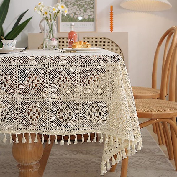 Virkade spetsdukar Rektangulär romantisk bordsduk Löpare med vintage broderad för kök matsal 140x140cm