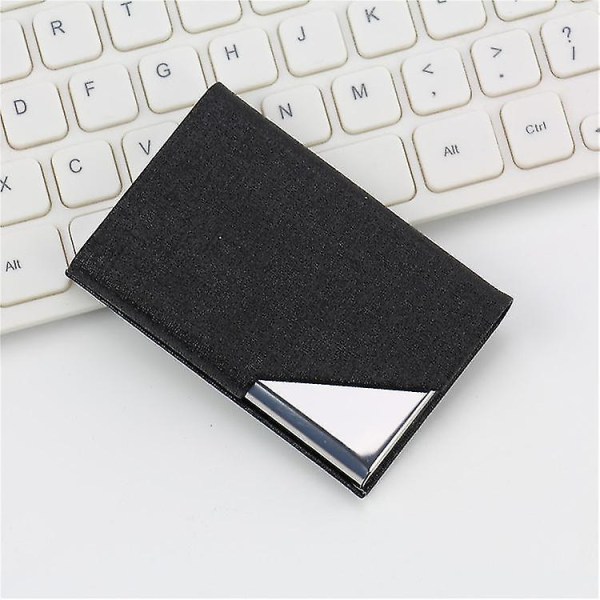 2 Pcs Business Card Holder, Slim Professional Pu Leather+stainless Steel Business Card Case, Black+silver