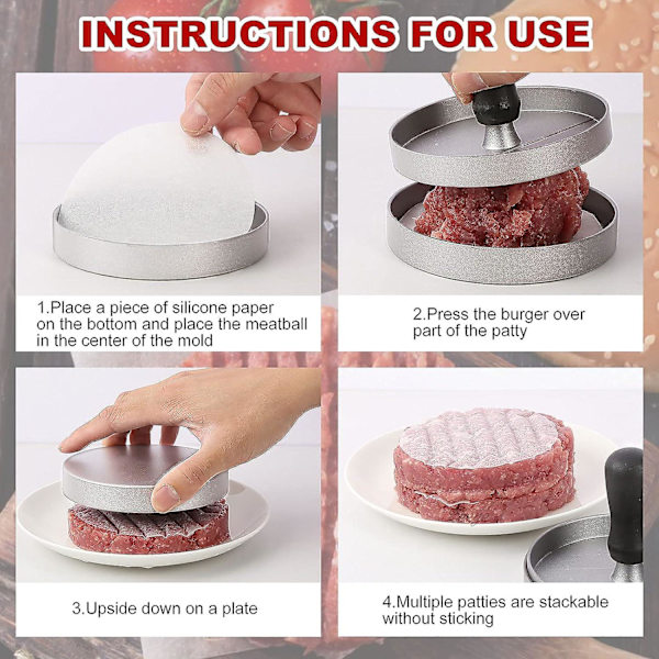 Burger-paistinrauta 100 leivinpaperiarkilla, hampurilaispaistinrautasetti valuraudasta herkullisiin hampurilaisiin, pihveihin, grilliin, burger-paistinrauta non-stick-pinnoitteella