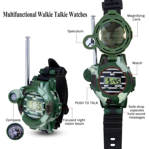 Lasten Walkie Talkie, Kaksipuolinen Radio Walkie Talkie Kello Taskulampulla Lapset Ulkoiluleikki Walkie Talkie Lelut Pelit ja Lahjat Pojille ja Tytöille - 2 Pakkausta
