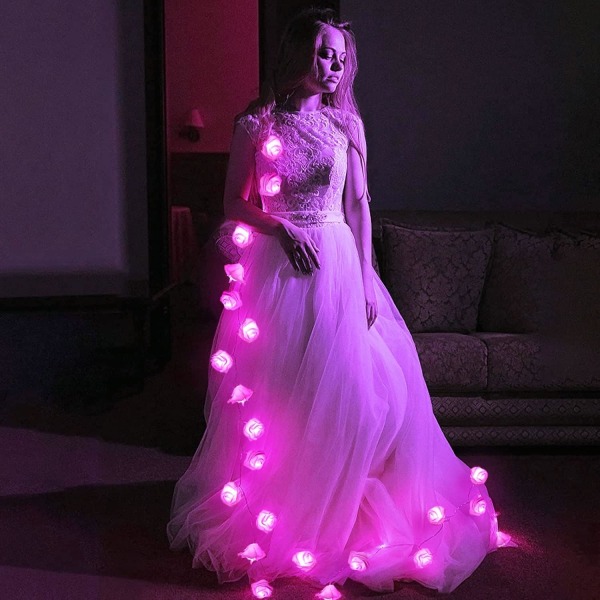 20ft 40 LED Rose Lights, Rosa String Lights Batteridriven, Blomster hängande lampor för sovrum Alla hjärtans dag dekorationer, Rosa