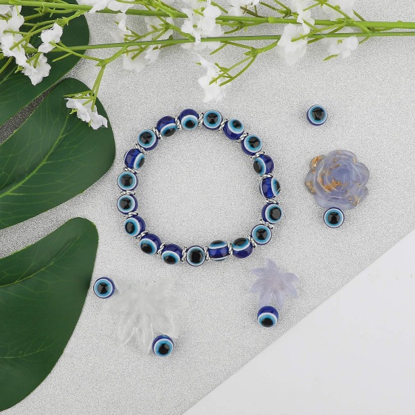 100 st Blue Evil Eye Beads Eyeball Beads Handgjorda Resin Beads Berlocker för gör-det-själv-armband Halsband Smyckenstillverkning 10MM