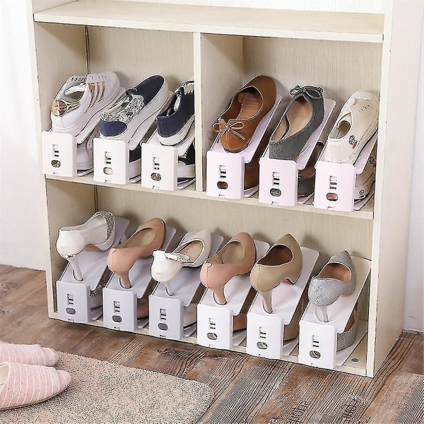 2pcs Shoe Slot Storage Rack Piece Adjustable Double Layer Shoe Rack Space Saving Storage Rack Stand