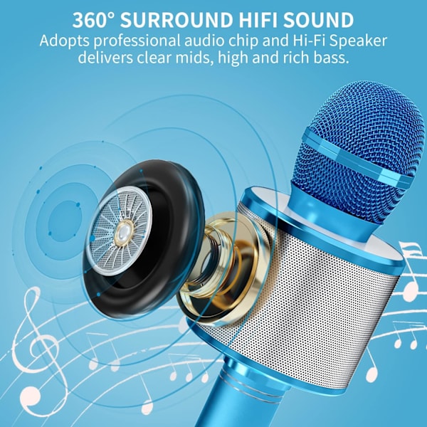 Mikrofon til børn, trådløs Bluetooth karaoke mikrofon til voksne, bærbar karaoke maskine, fødselsdagsfest gave til drenge og piger blå