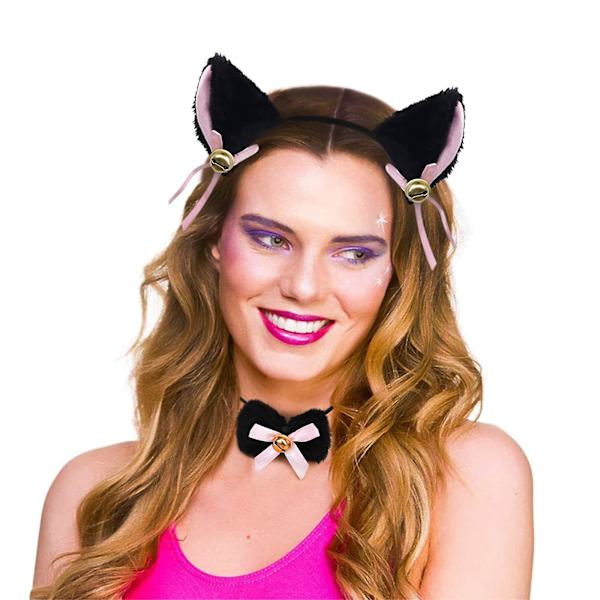 Kattöron Hårbåge Krage Svans Tassar Handskar Cosplay Söt Rosett Liten Klocka Maskeraddräkt Set För Vuxna Och Barn
